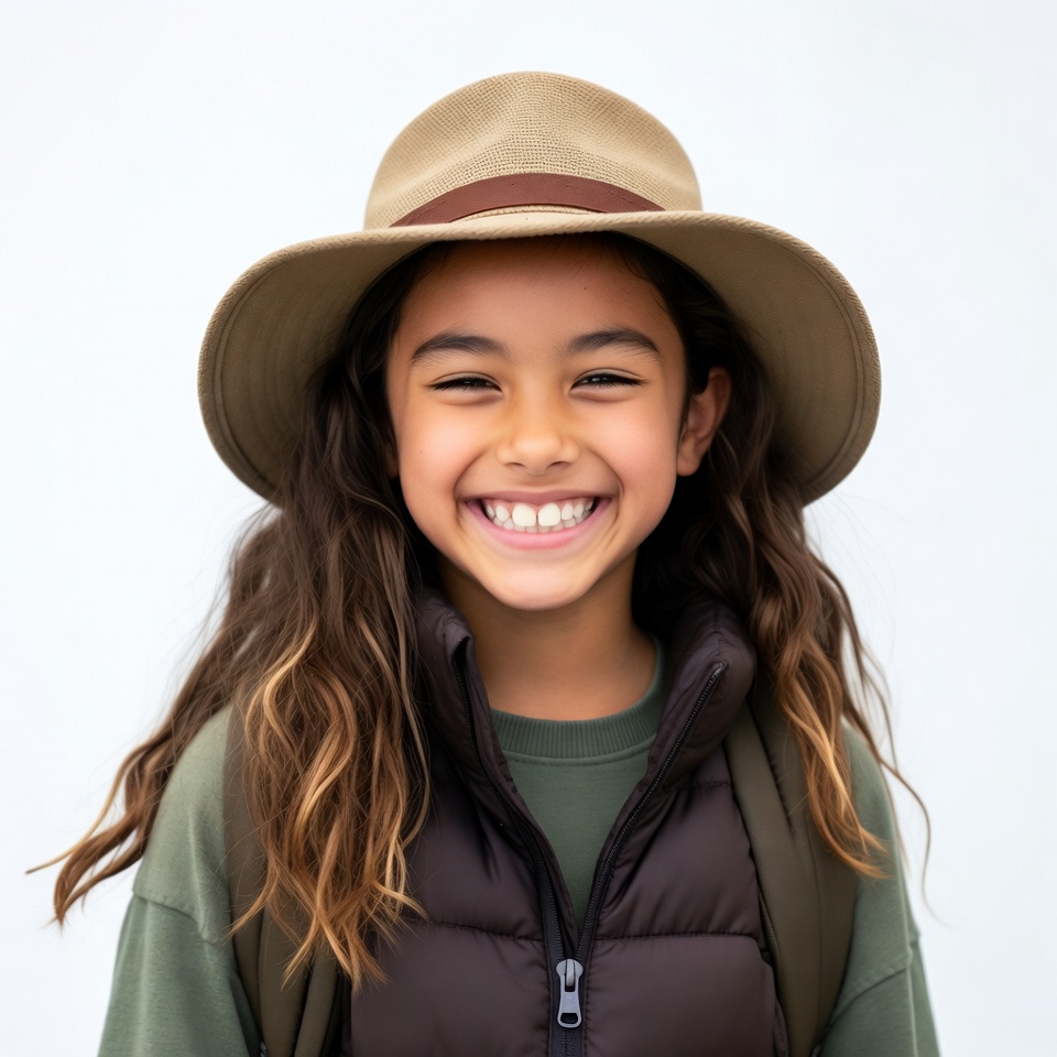 Smiling girl in beige hat Smiling girl in beige hat