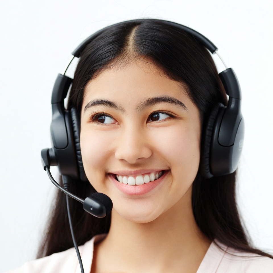 Asian girl smiling with headset Asian girl smiling with headset