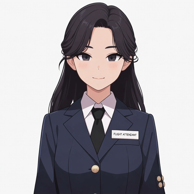 Anime flight attendant woman smiling Anime flight attendant woman smiling