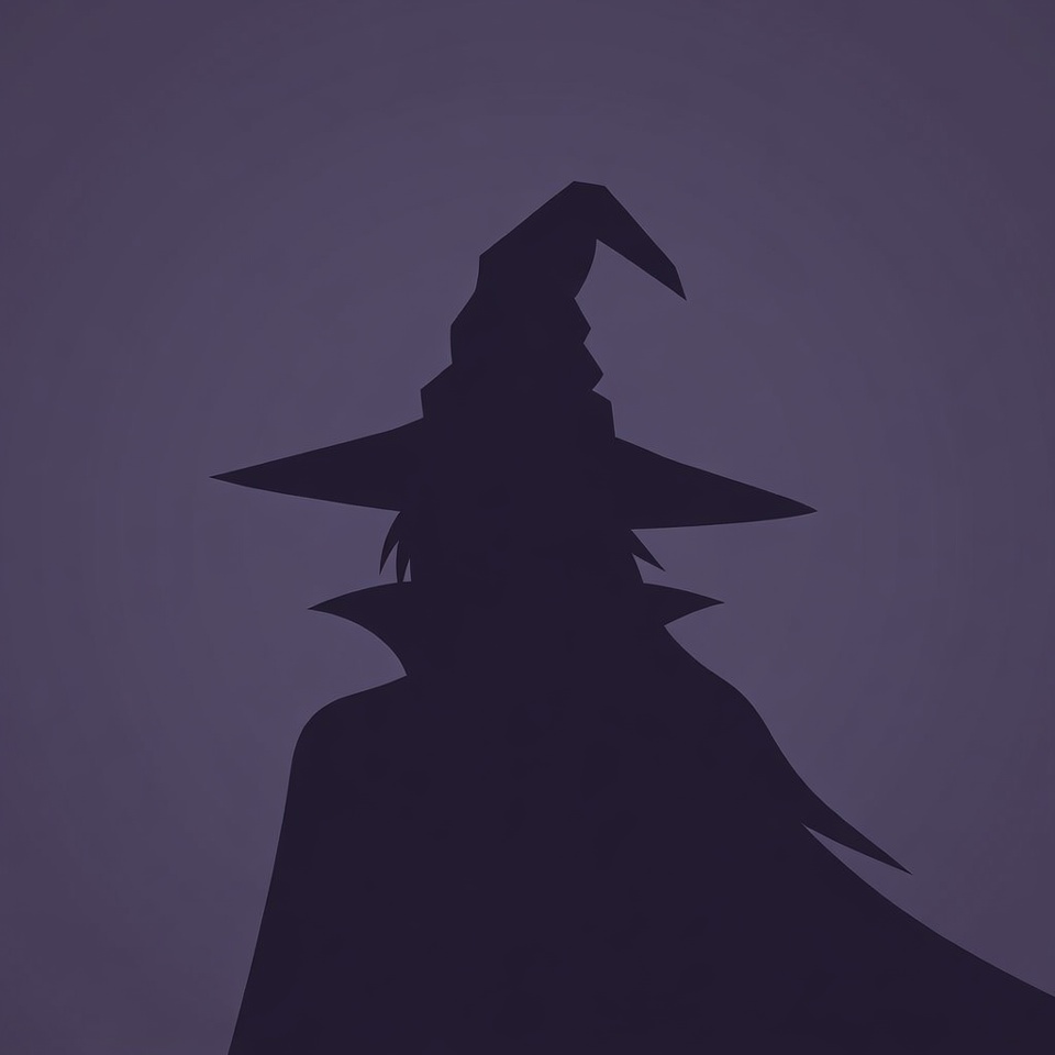 Silhouette of Witch in Hat and Cape Silhouette of Witch in Hat and Cape