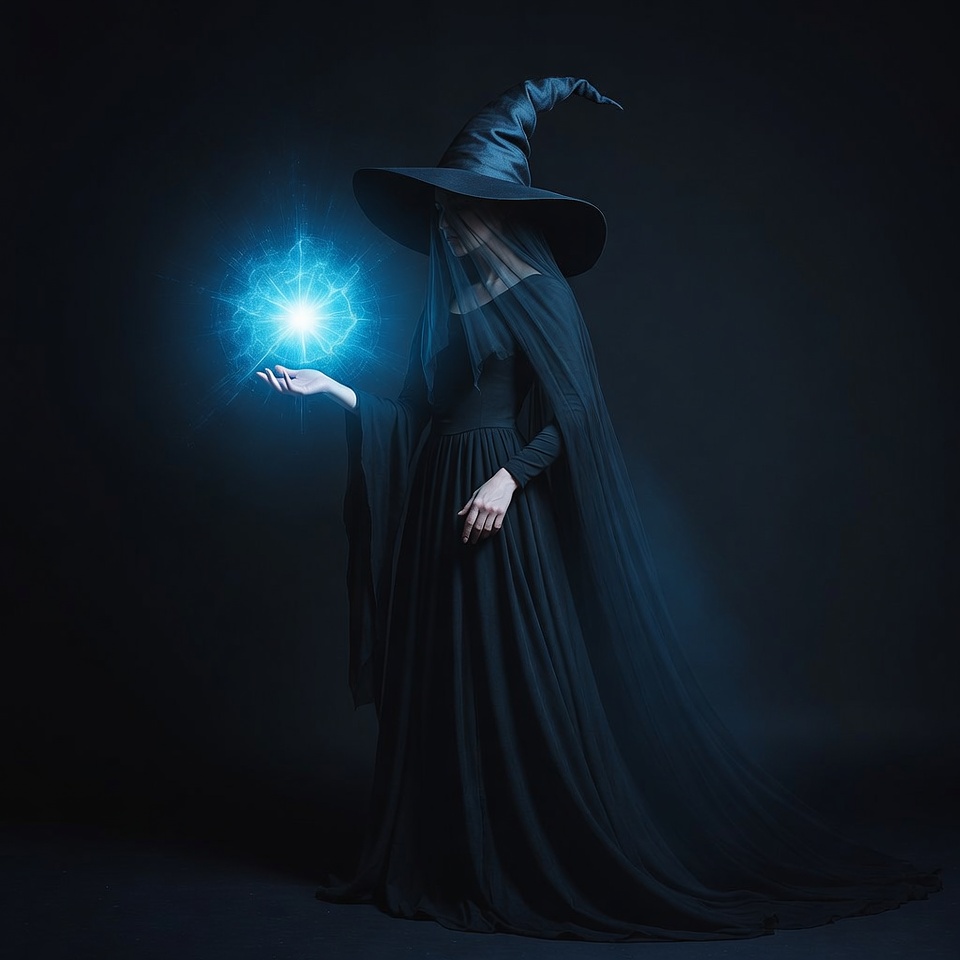 Witch holding blue magic orb Witch holding blue magic orb