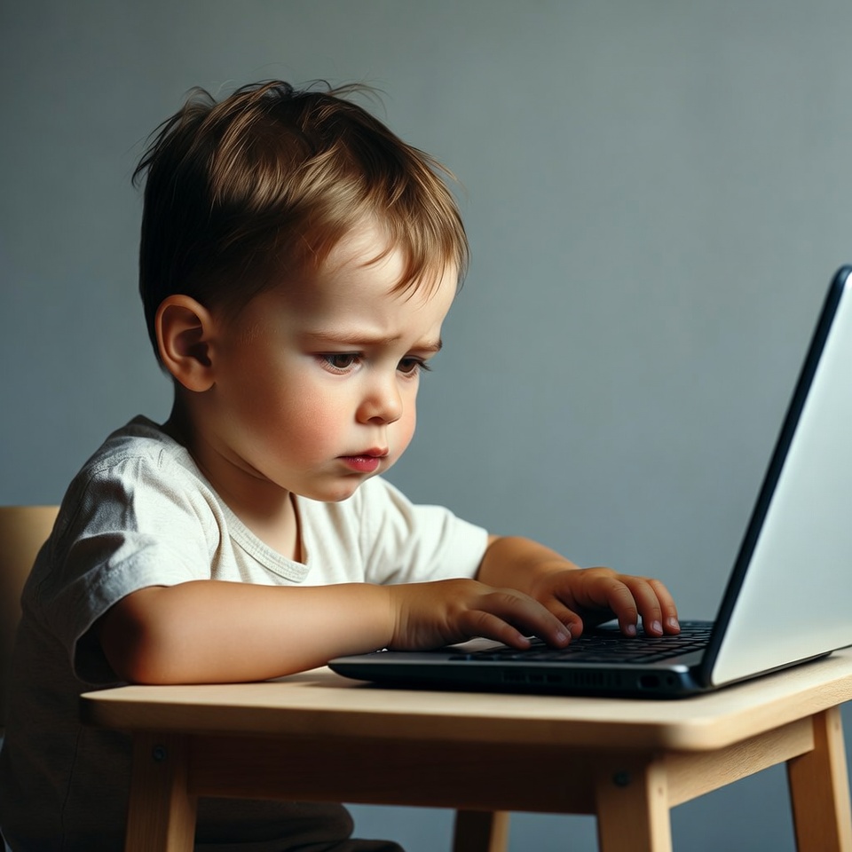 Toddler boy typing on laptop Toddler boy typing on laptop