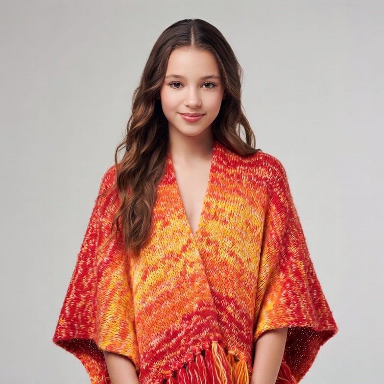 Girl in colorful knitted poncho Girl in colorful knitted poncho