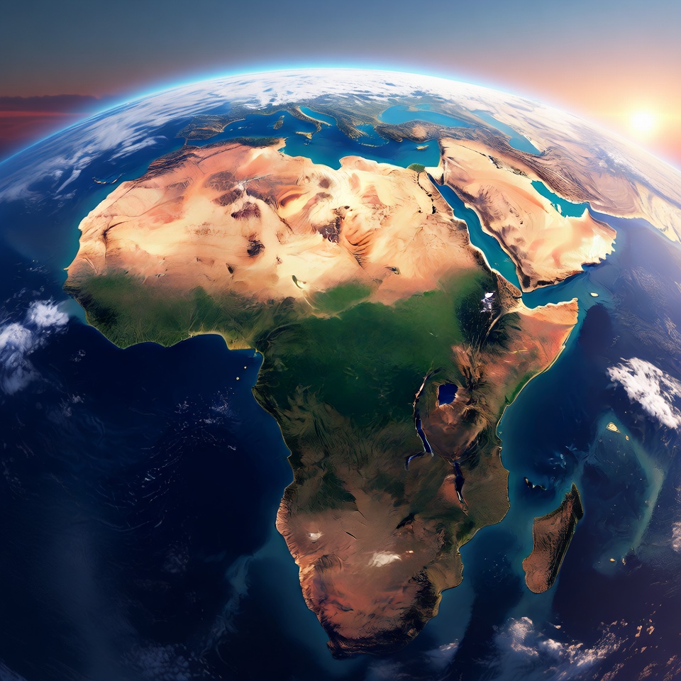 Earth from space showing Africa at sunset Earth from space showing Africa at sunset