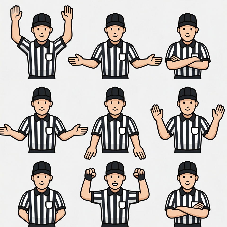 Cartoon referee poses illustration Cartoon referee poses illustration
