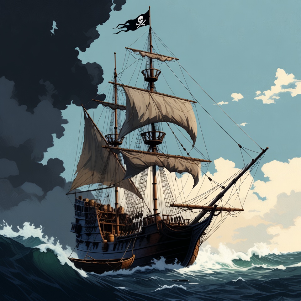 Pirate Ship Sailing Stormy Seas Pirate Ship Sailing Stormy Seas