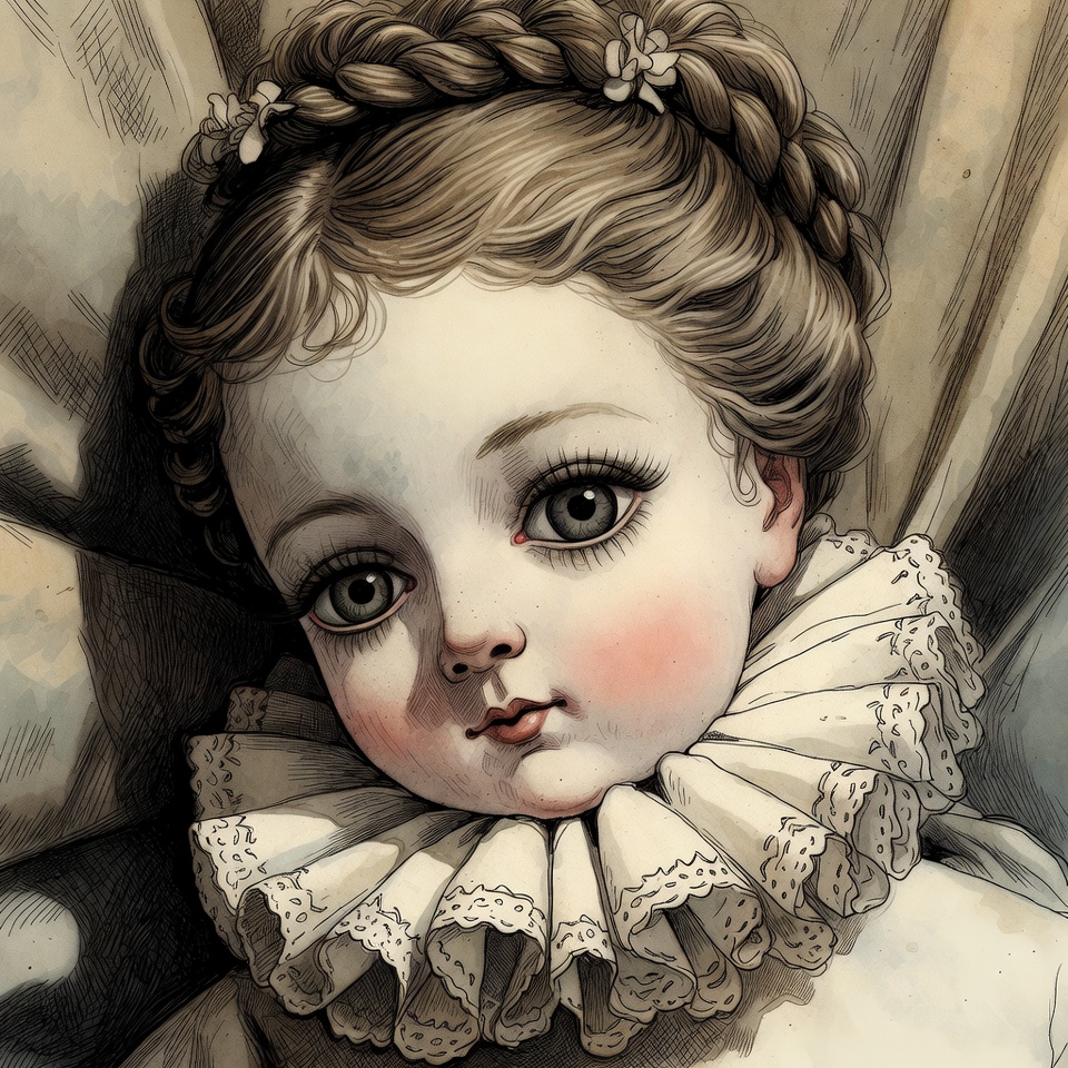 Girl with braided hair in ruffled collar Girl with braided hair in ruffled collar