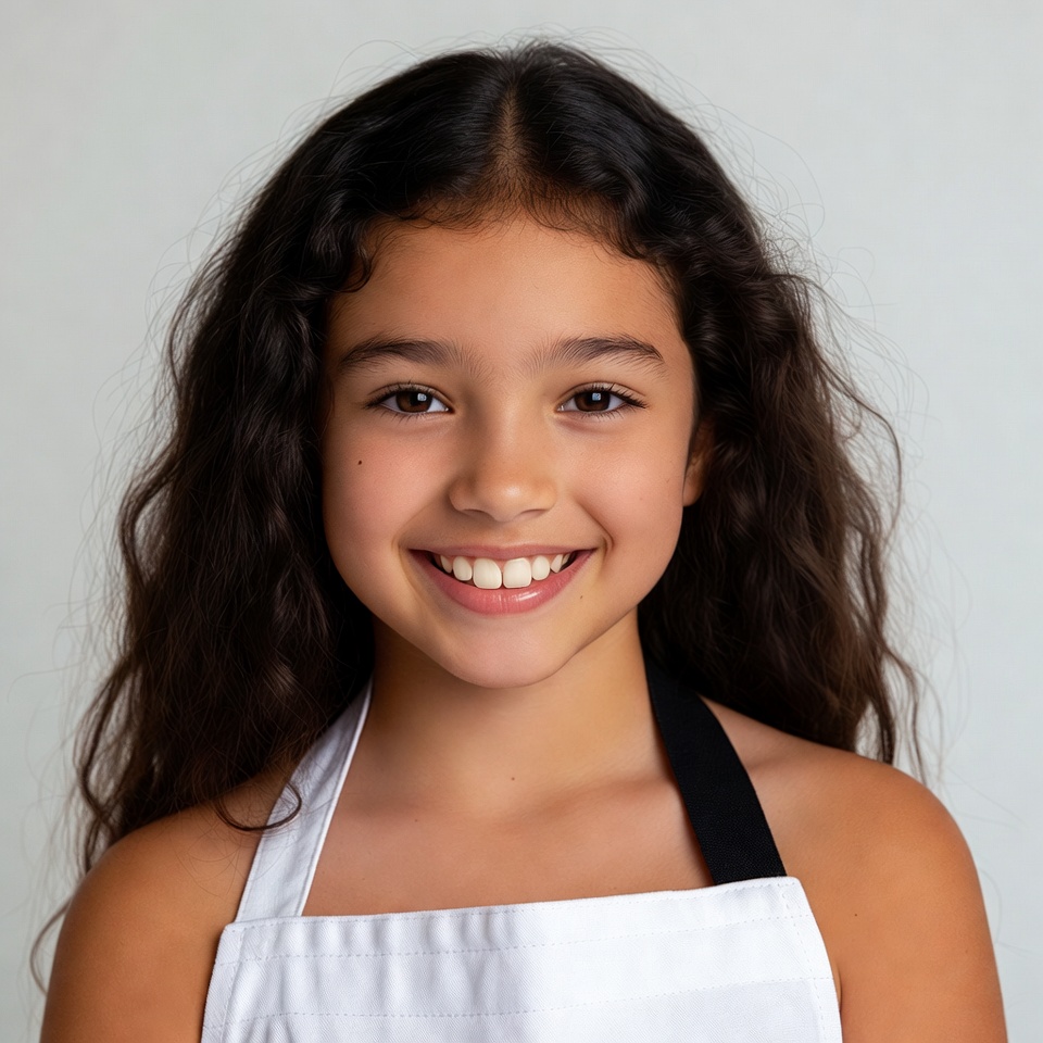 Smiling girl wearing white apron Smiling girl wearing white apron
