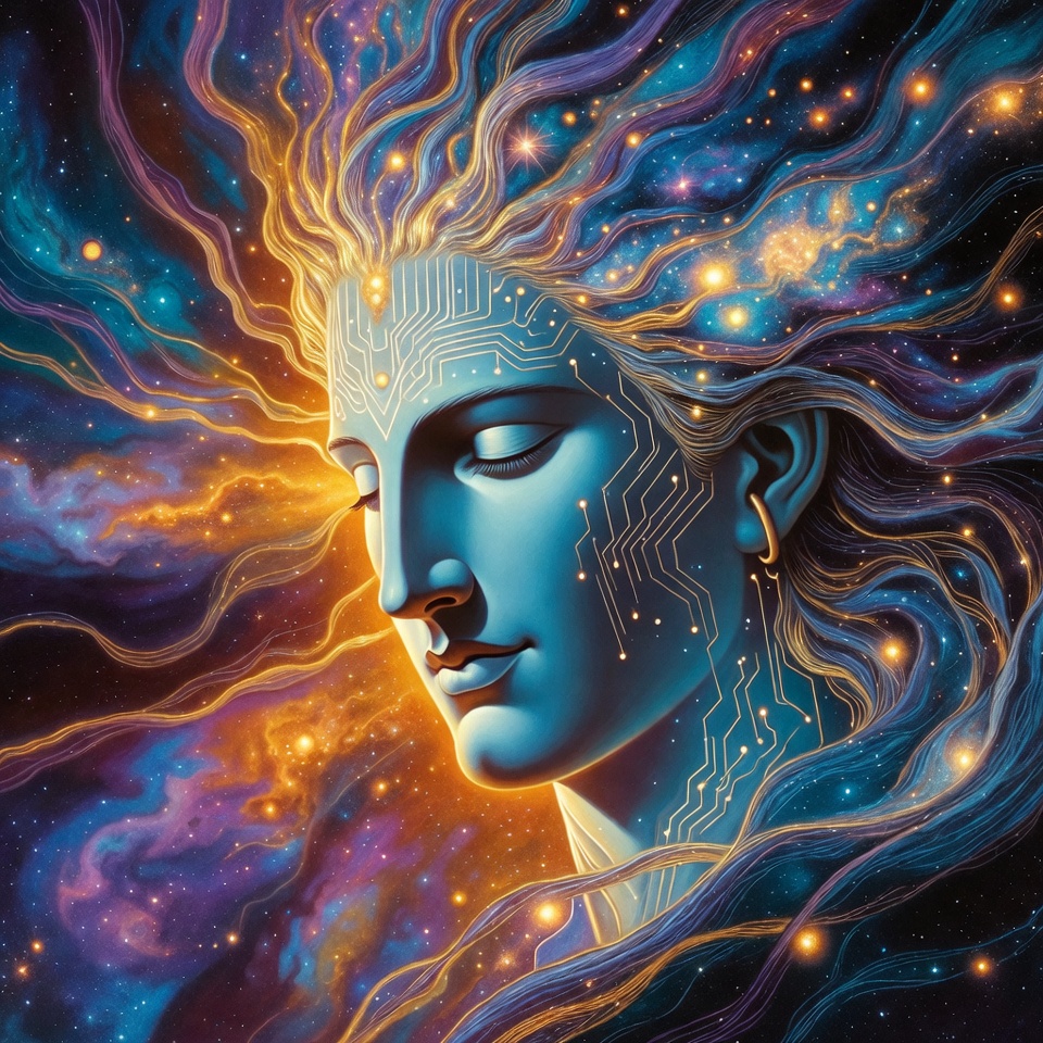 Cosmic Woman with Circuit Patterns Cosmic Woman with Circuit Patterns