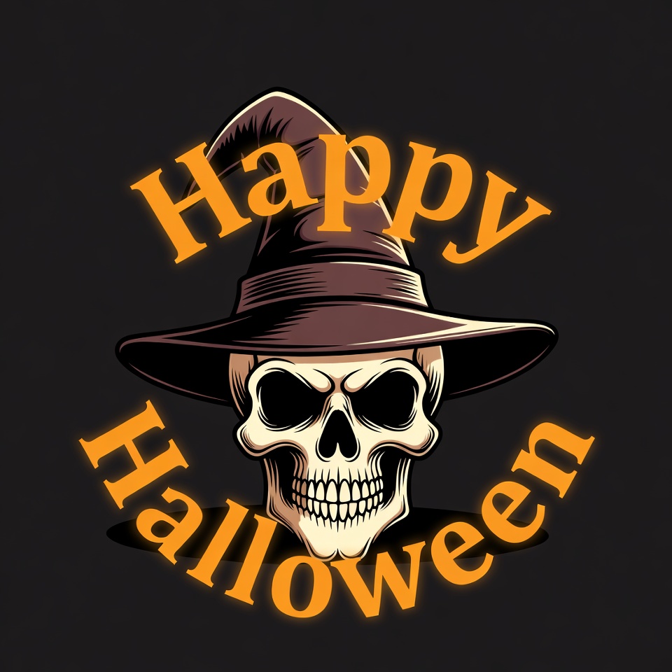 Skull Wearing Witch Hat Happy Halloween Skull Wearing Witch Hat Happy Halloween