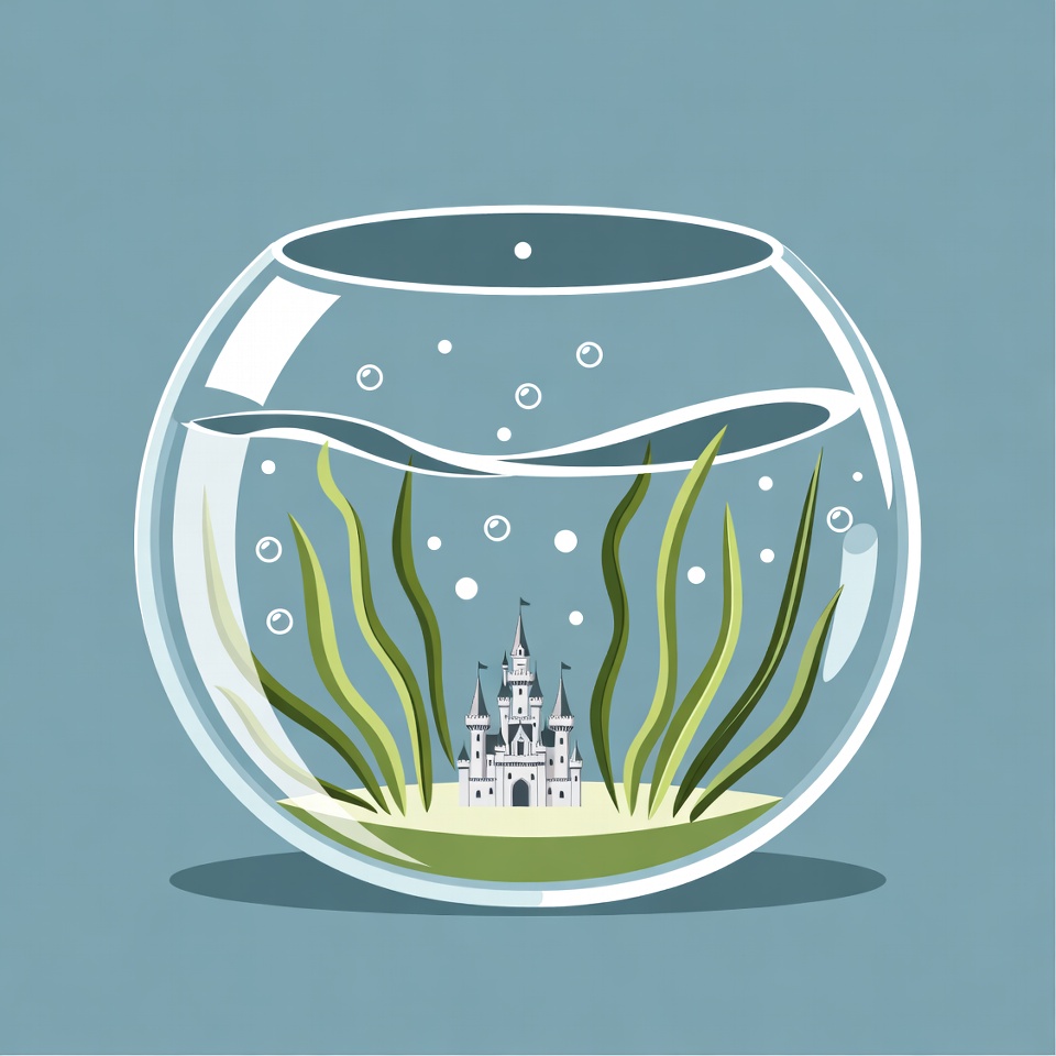 Fishbowl with Tiny Castle Illustration Fishbowl with Tiny Castle Illustration