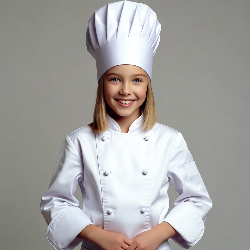 Girl wearing chef hat and uniform Girl wearing chef hat and uniform