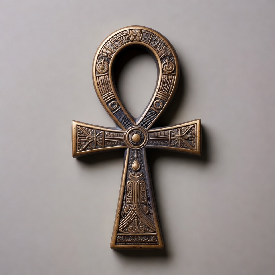 Bronze Ankh Symbol on Gray Background Bronze Ankh Symbol on Gray Background