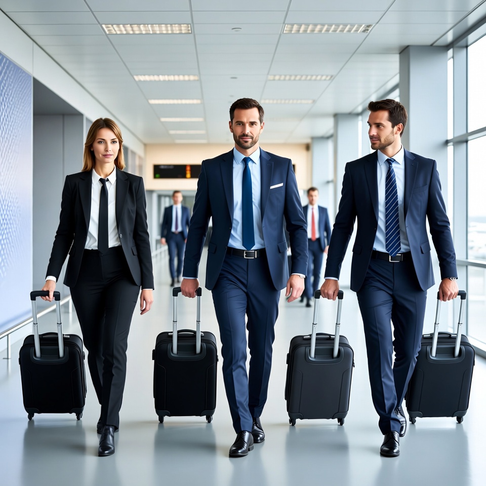 Business professionals walking airport terminal Business professionals walking airport terminal