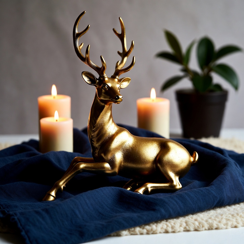 Golden Deer Figurine with Candles Golden Deer Figurine with Candles