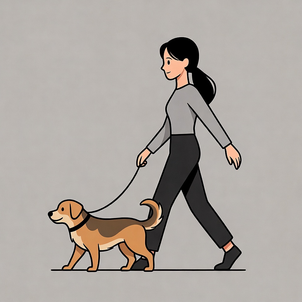 Woman walking dog on leash Woman walking dog on leash
