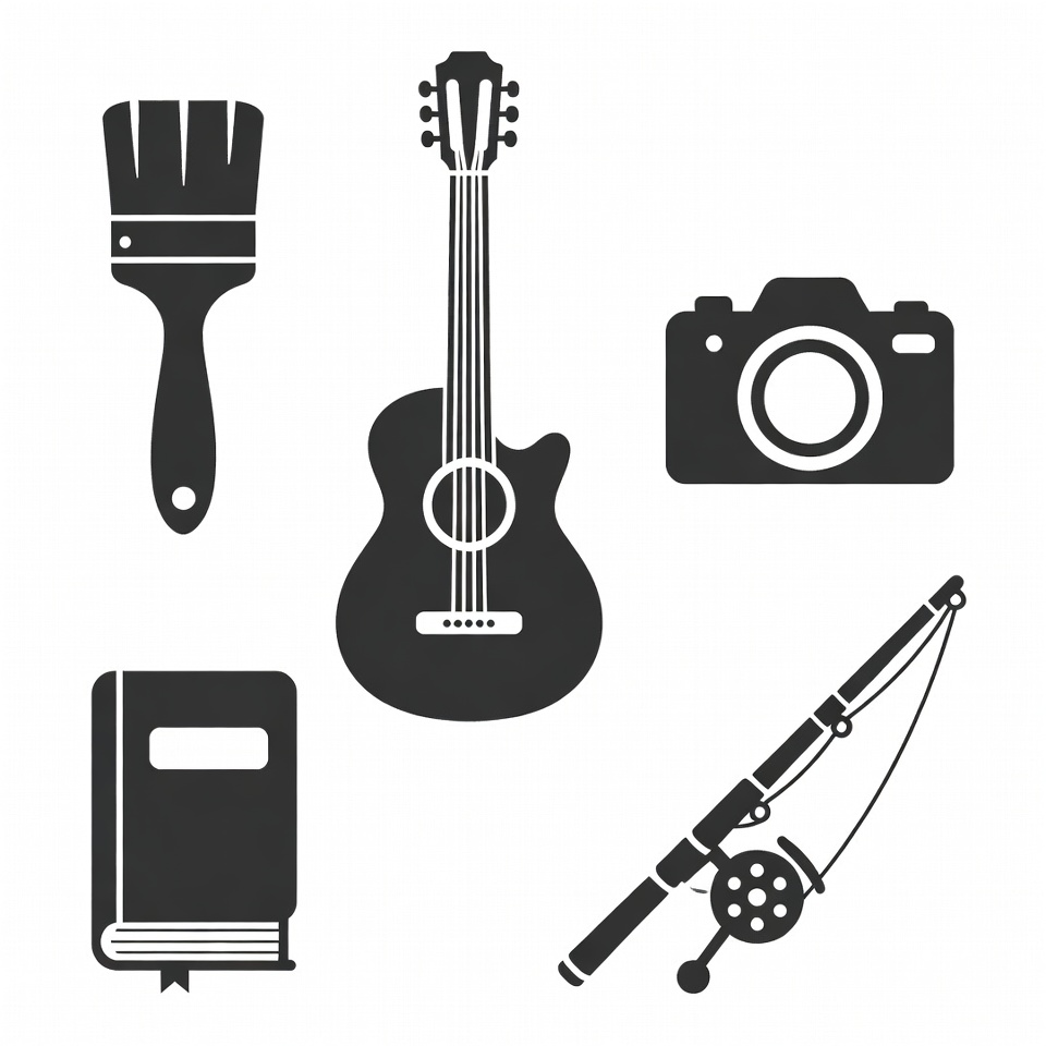 Paintbrush Guitar Camera Book Fishing Rod Icons Paintbrush Guitar Camera Book Fishing Rod Icons