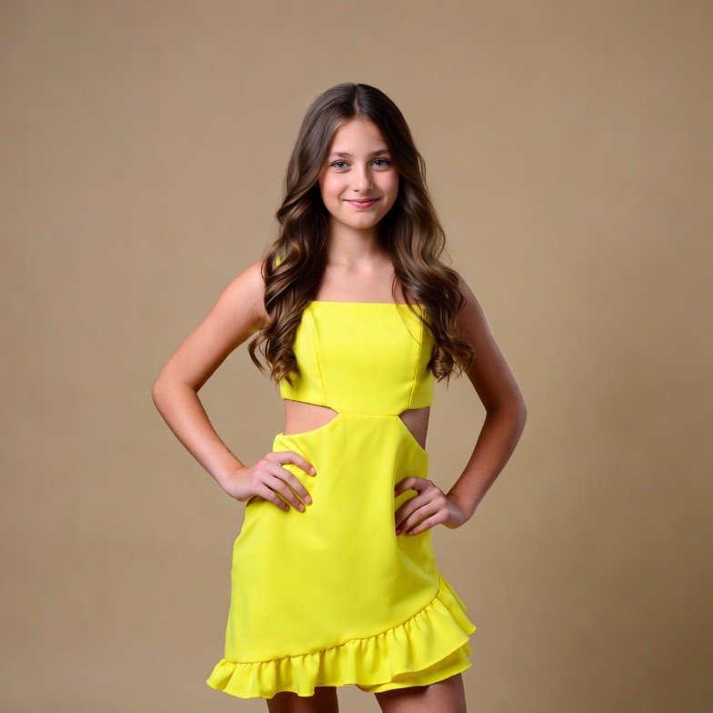 Girl in yellow cutout dress Girl in yellow cutout dress