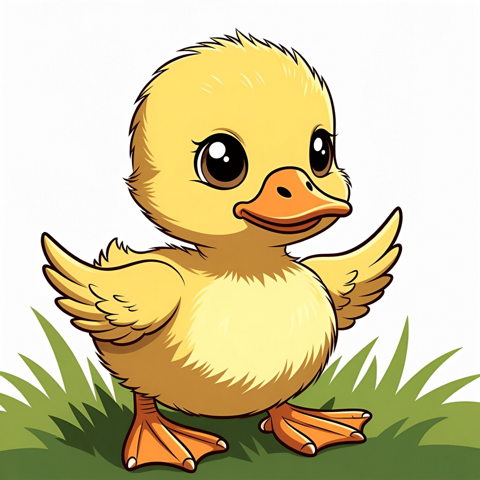 Cute yellow duckling on grass Cute yellow duckling on grass