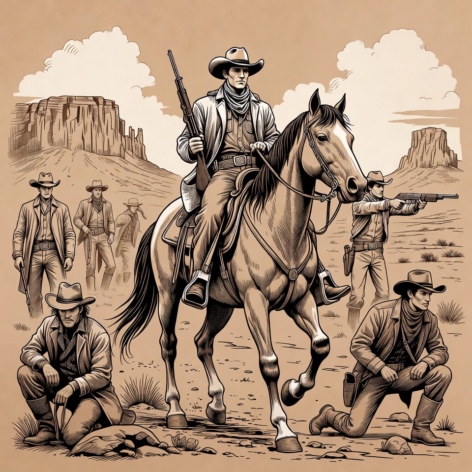 Cowboys on Horseback in Desert Cowboys on Horseback in Desert