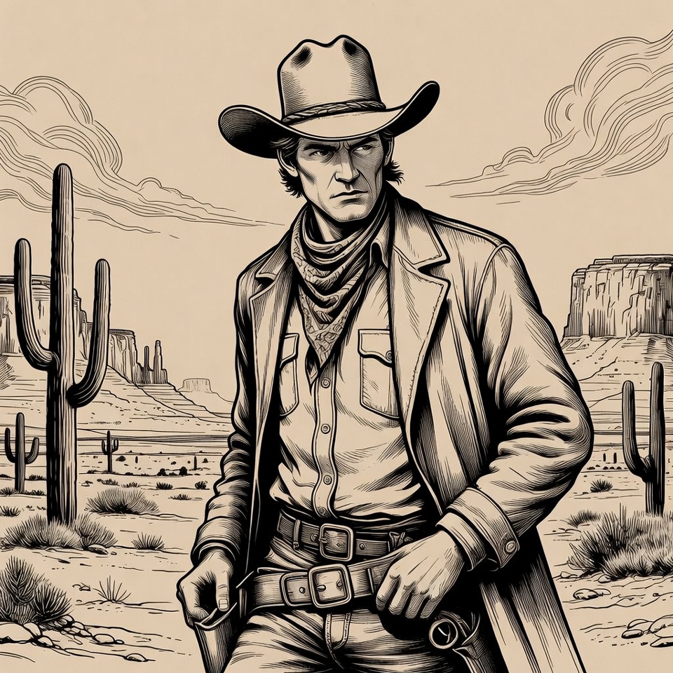 Cowboy standing in desert Cowboy standing in desert
