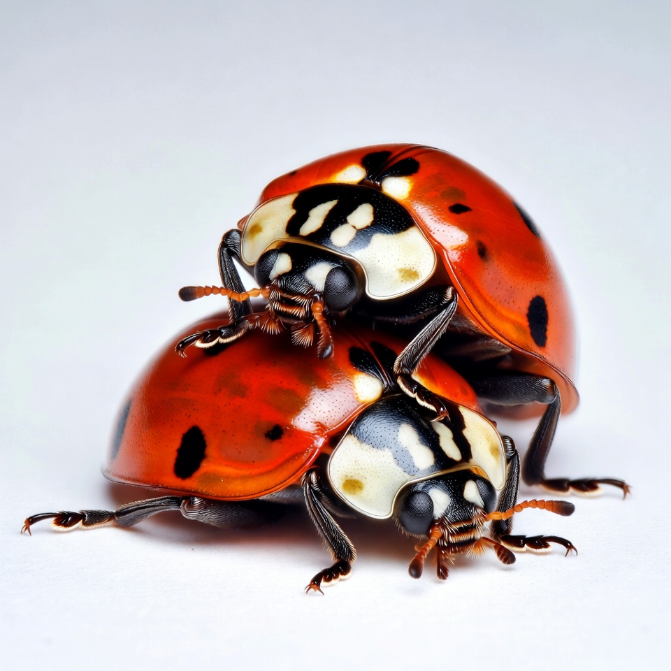 Two ladybugs mating on white background Two ladybugs mating on white background