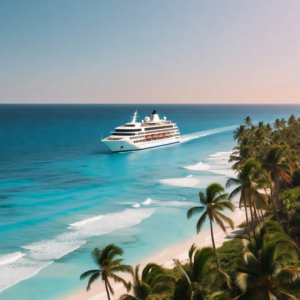 White Cruise Ship in Turquoise Ocean White Cruise Ship in Turquoise Ocean