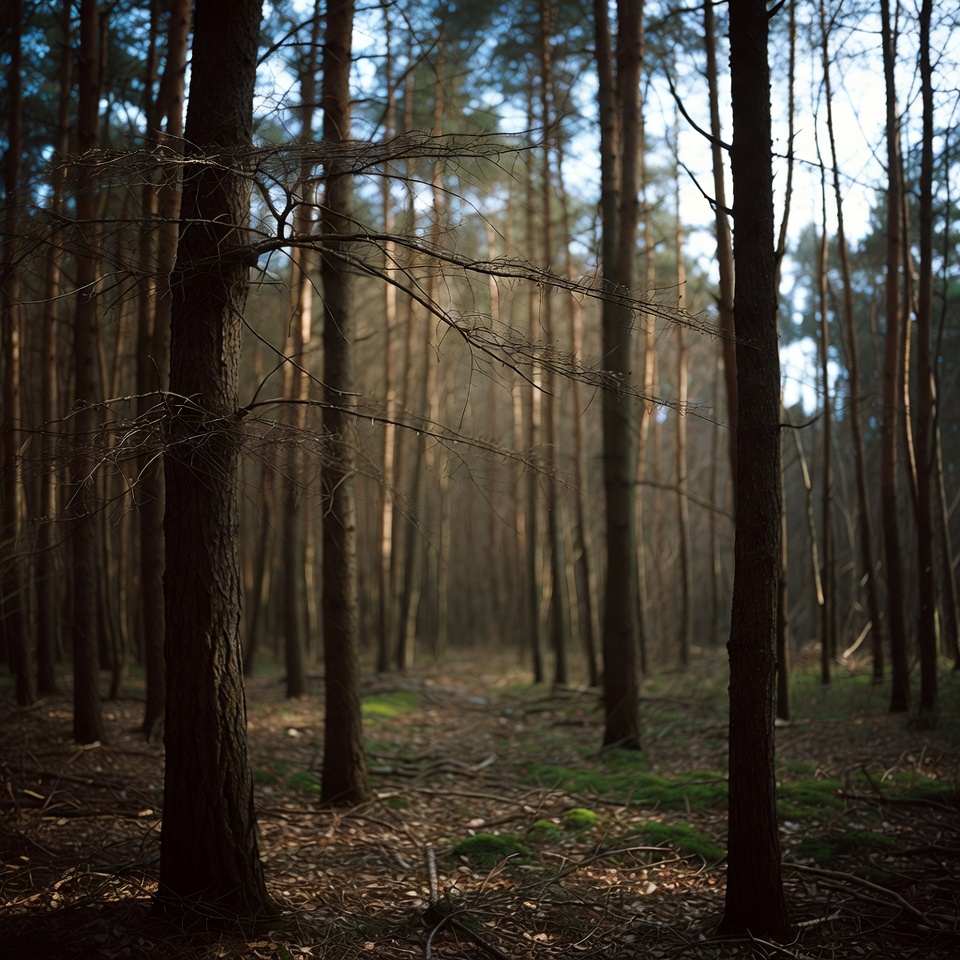 Tall pine trees in dense forest Tall pine trees in dense forest