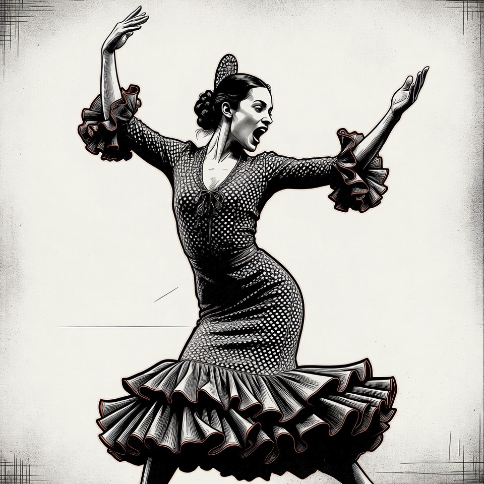 Flamenco dancer in dynamic pose Flamenco dancer in dynamic pose