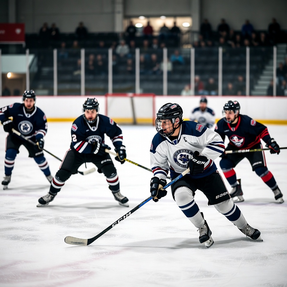 Hockey players competing on ice rink Hockey players competing on ice rink
