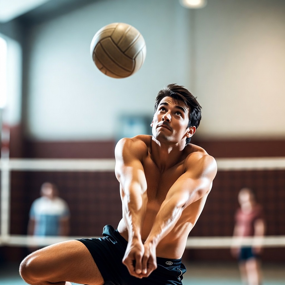 Muscular man spiking volleyball Muscular man spiking volleyball
