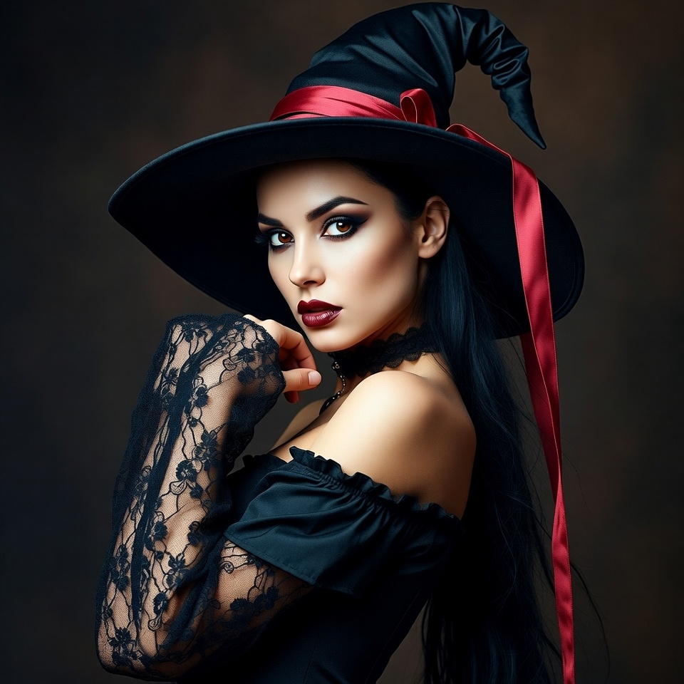 Woman in black witch hat Woman in black witch hat