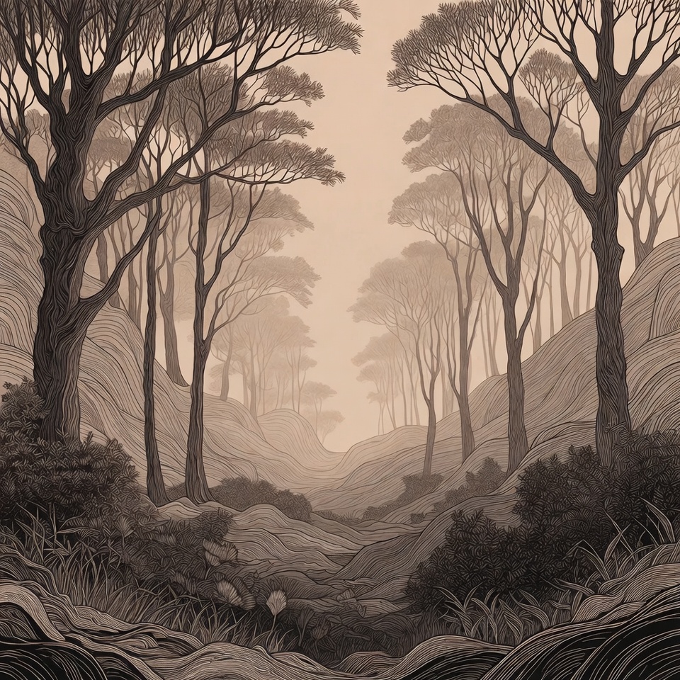 Illustrated Misty Forest Path Illustrated Misty Forest Path