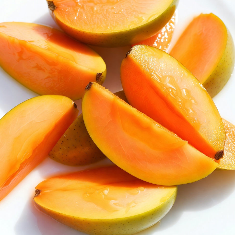 Sliced Mangoes on White Plate Sliced Mangoes on White Plate