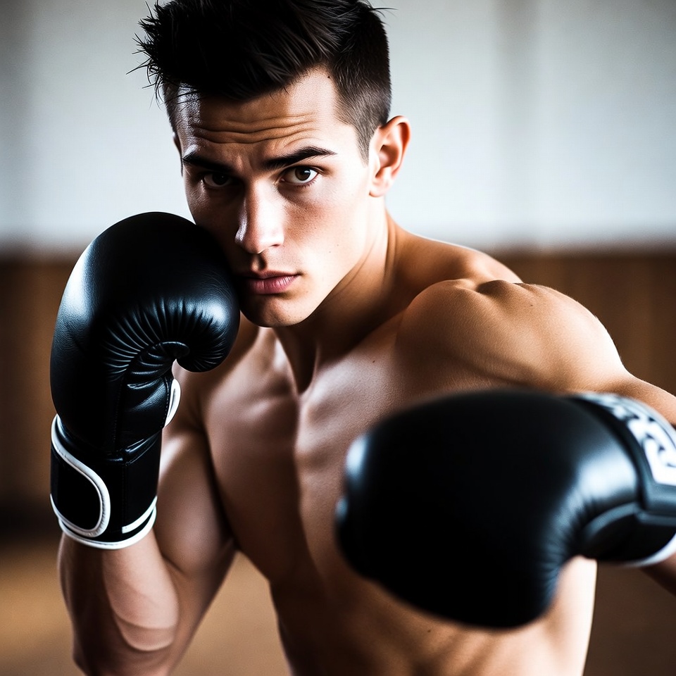 Muscular young man boxing pose Muscular young man boxing pose