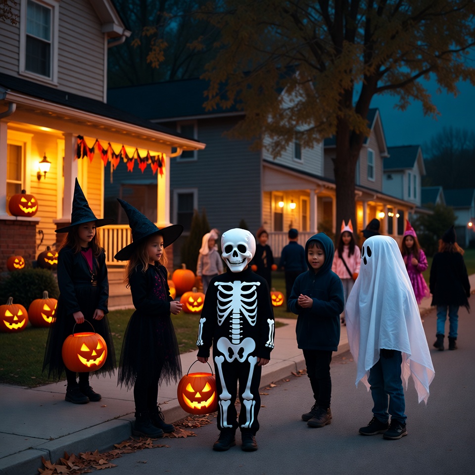 Kids Trick-or-Treating in Halloween Costumes Kids Trick-or-Treating in Halloween Costumes