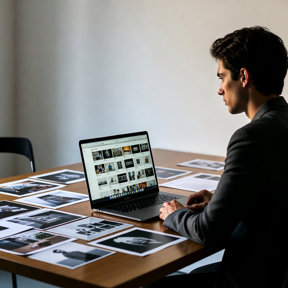 Man reviewing photos on laptop Man reviewing photos on laptop
