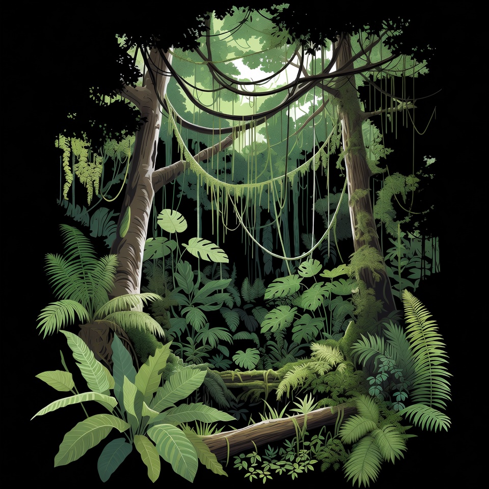 Lush Jungle Vines and Trees Illustration Lush Jungle Vines and Trees Illustration