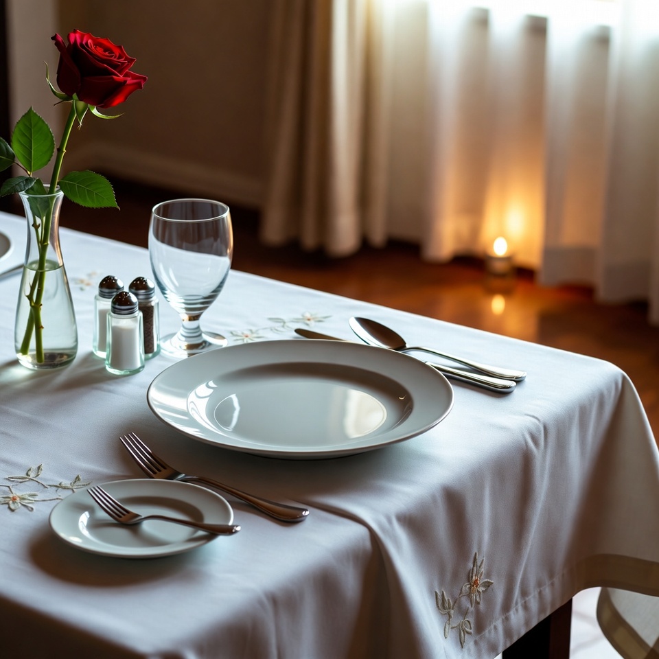 Red Rose on Elegant Dinner Table Red Rose on Elegant Dinner Table