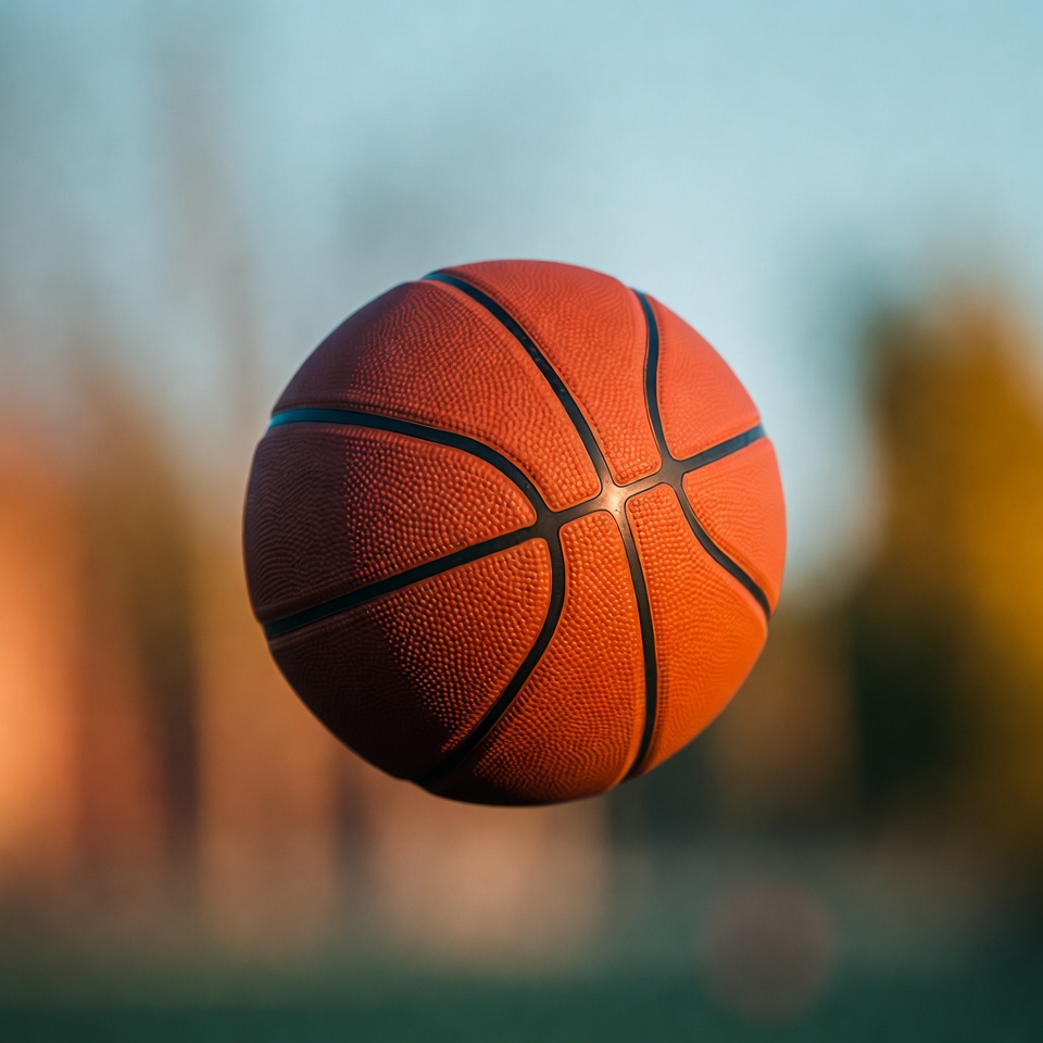 Orange basketball floating in park Orange basketball floating in park