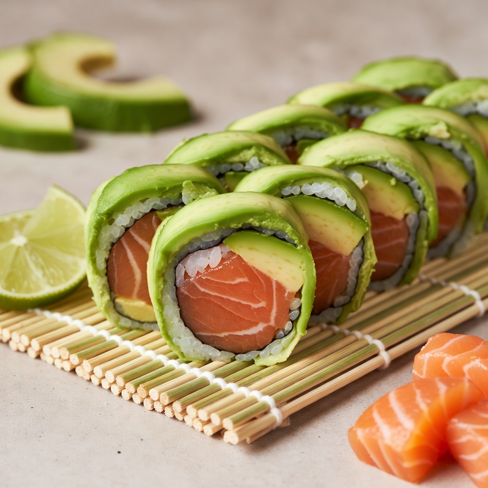 Avocado Salmon Sushi Rolls Avocado Salmon Sushi Rolls