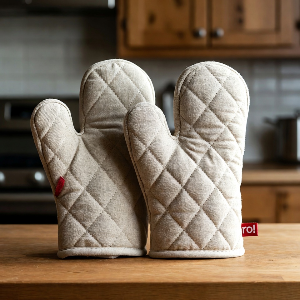 Pair of White Quilted Oven Mitts Pair of White Quilted Oven Mitts
