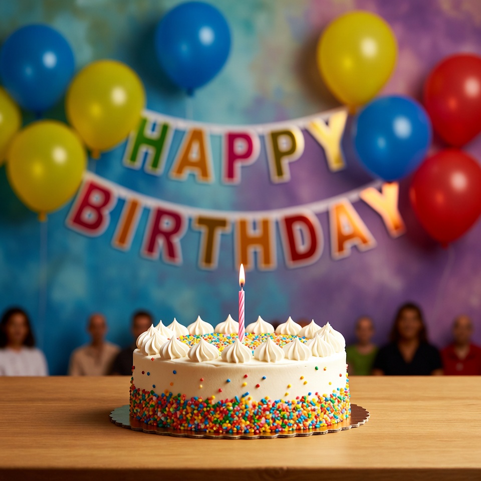 Birthday Cake with Candle and Balloons Birthday Cake with Candle and Balloons