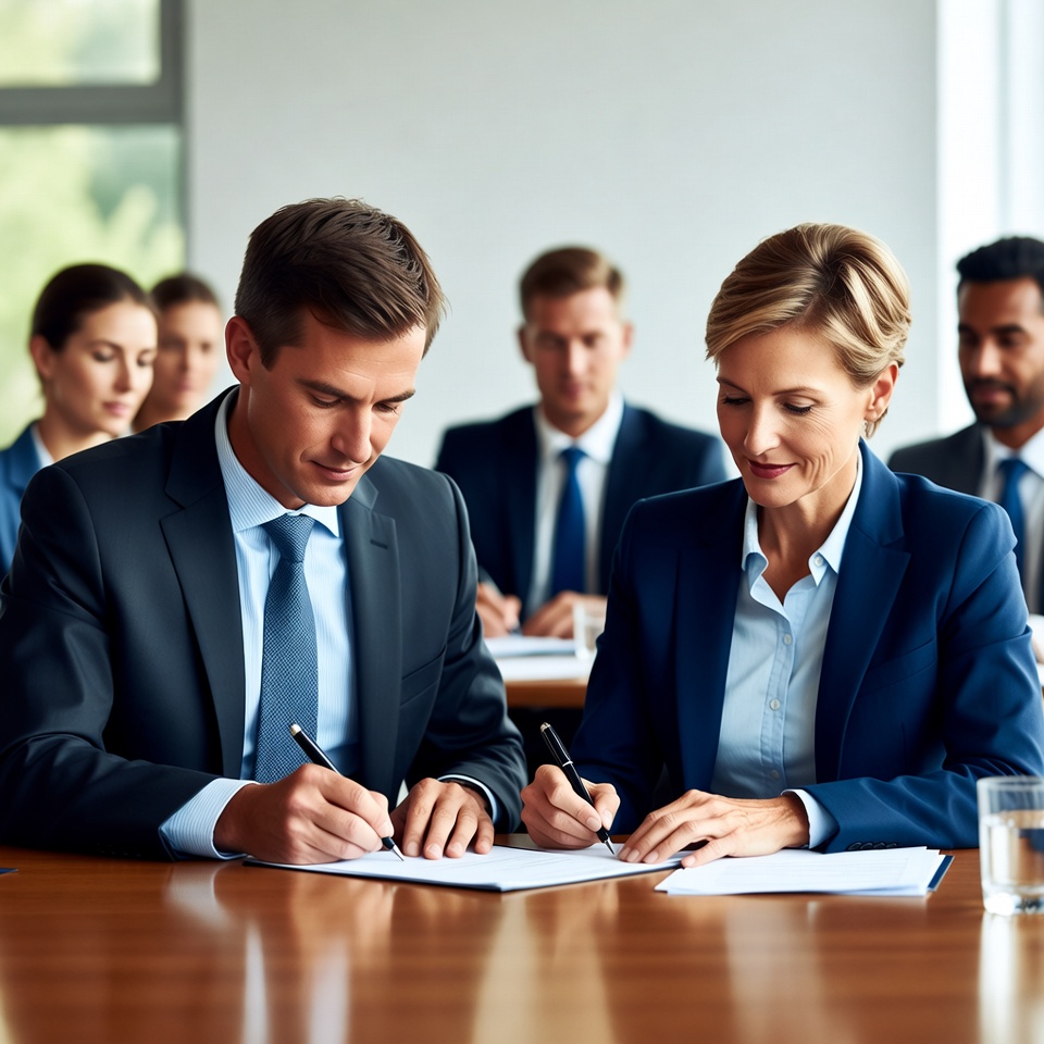 Business professionals signing contract Business professionals signing contract