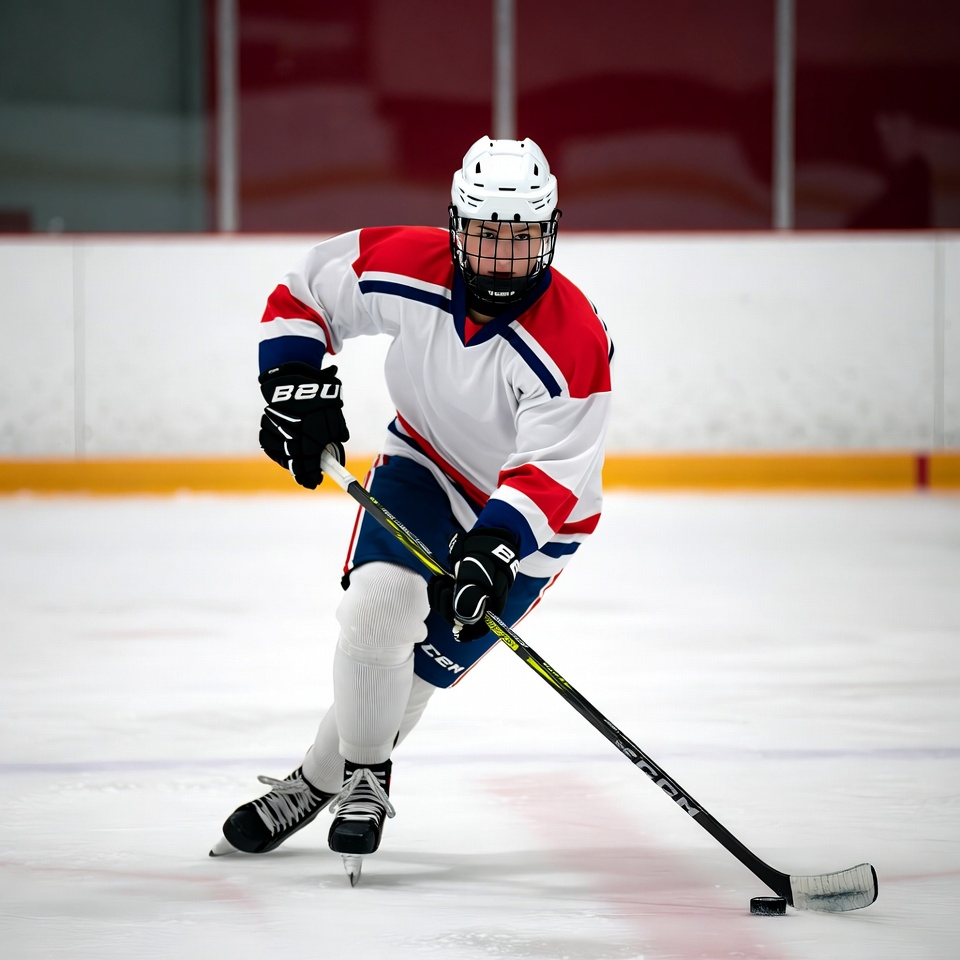 Hockey player skating with puck Hockey player skating with puck