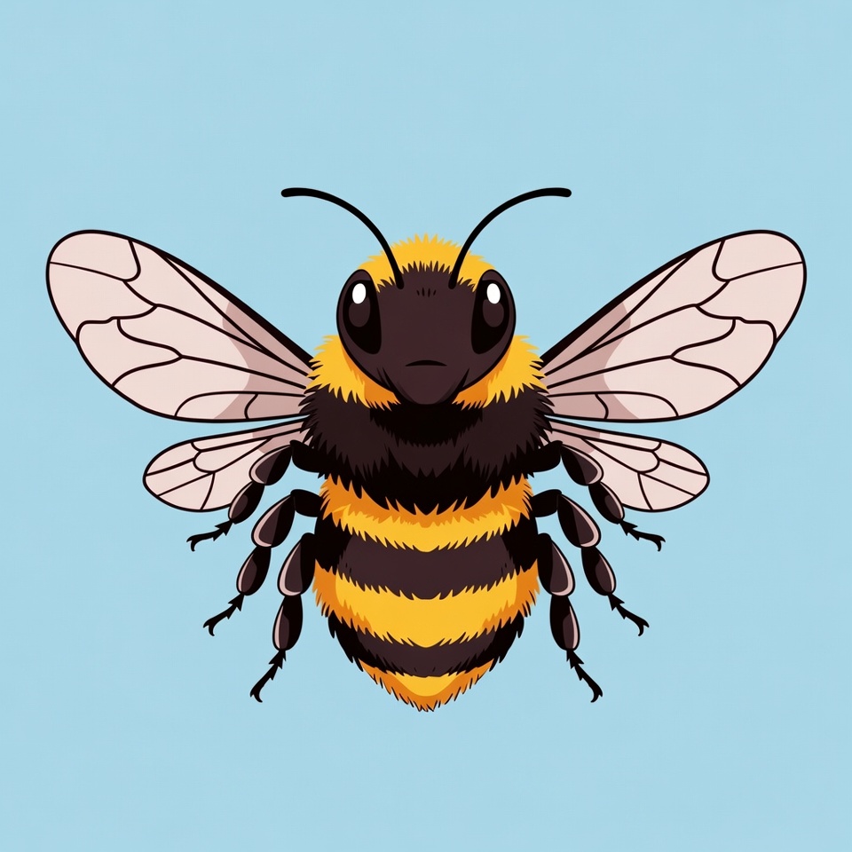 Cartoon Bumblebee with Spread Wings Cartoon Bumblebee with Spread Wings