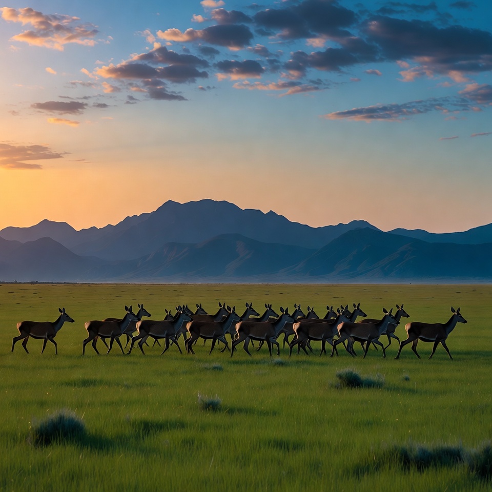 Herd of Pronghorn Antelope at Sunset Herd of Pronghorn Antelope at Sunset
