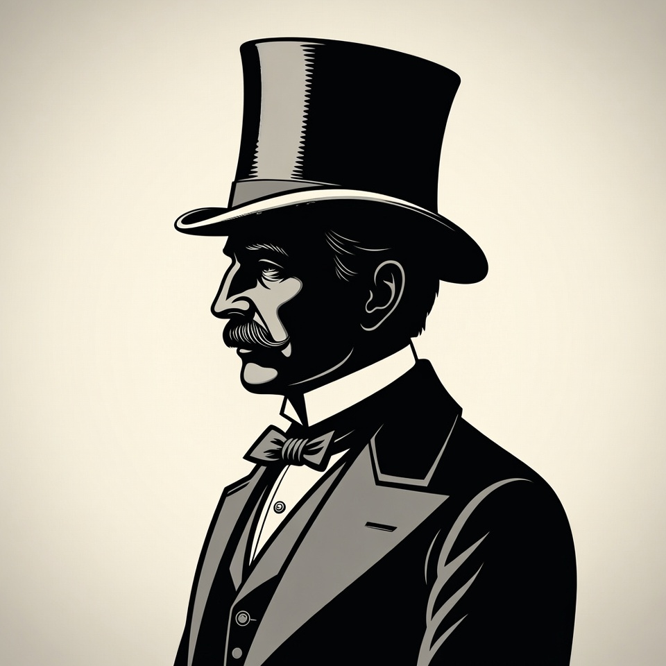 Victorian man in top hat silhouette Victorian man in top hat silhouette