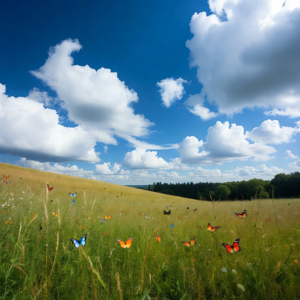 Colorful Butterflies in Green Meadow Colorful Butterflies in Green Meadow