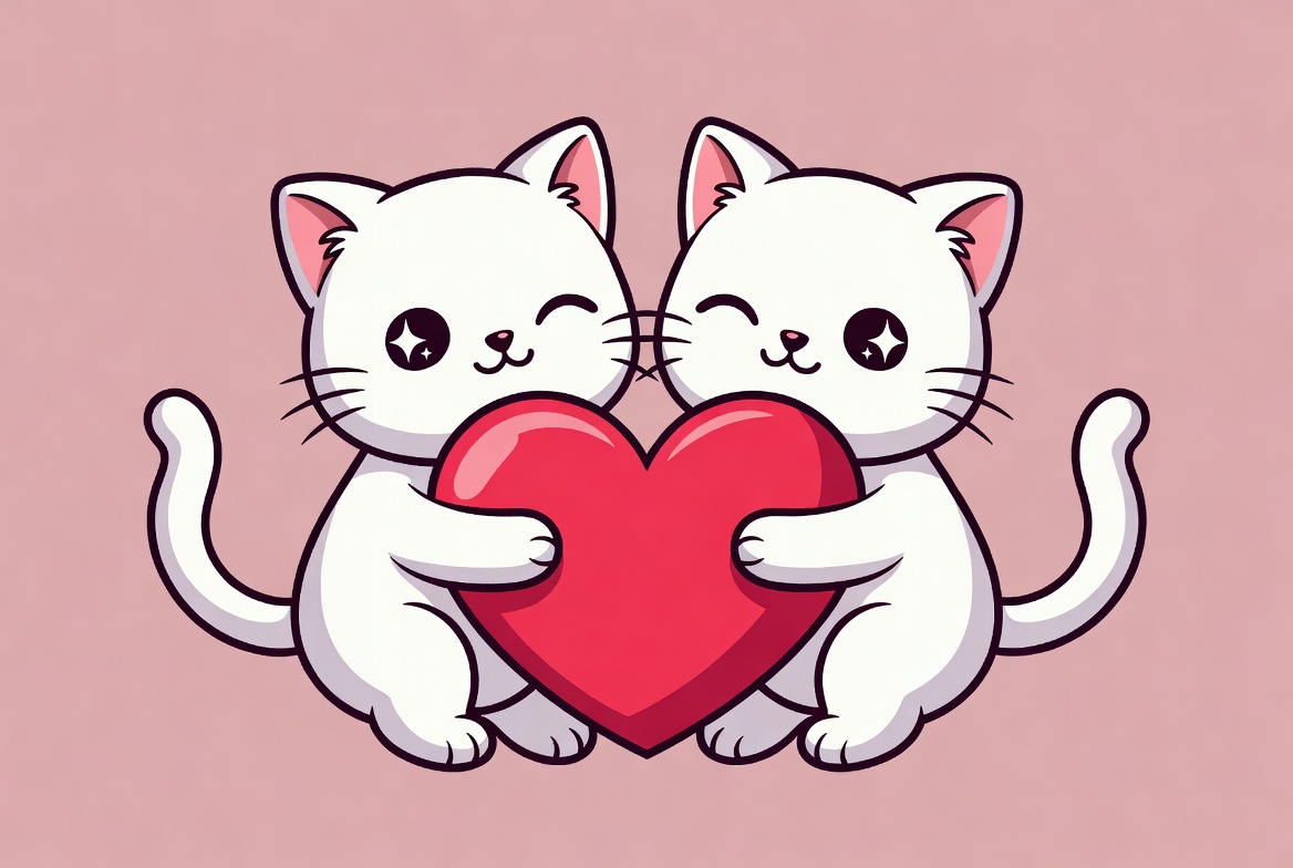 Two cute cats hugging heart Two cute cats hugging heart